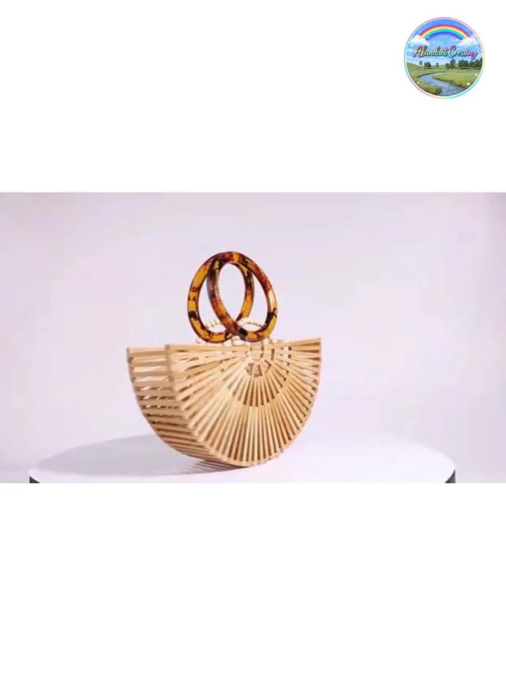 Eco-Friendly Bamboo Tote Bag with Acrylic Handles Summer Beach Purse Handbag